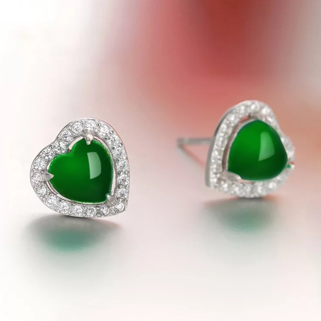 925 Sterling Silver Jade Diamond Stud Earrings 36$
